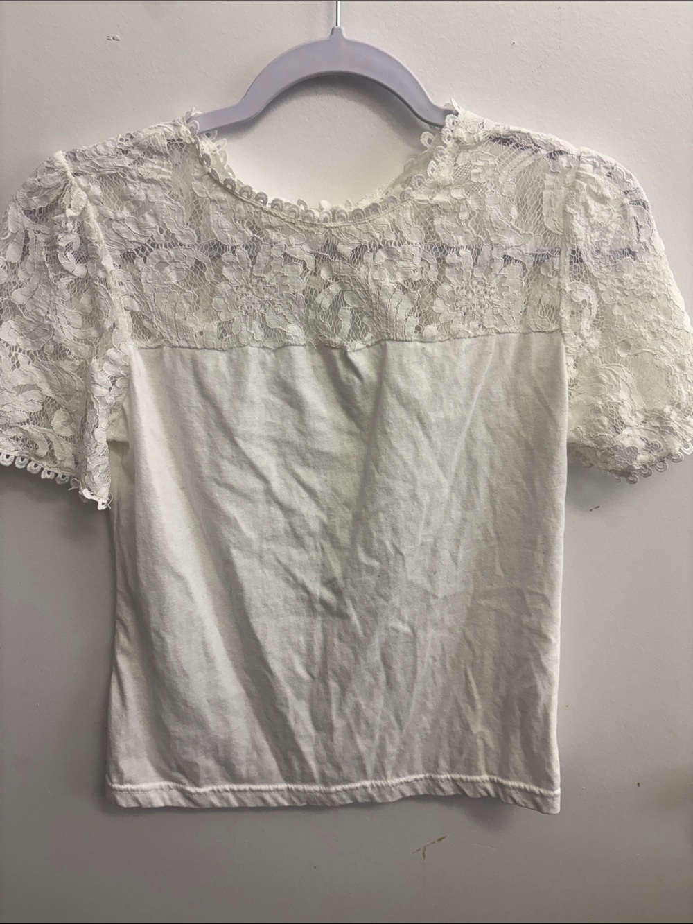 SHEIN White Lace Yoke Short Sleeve Top